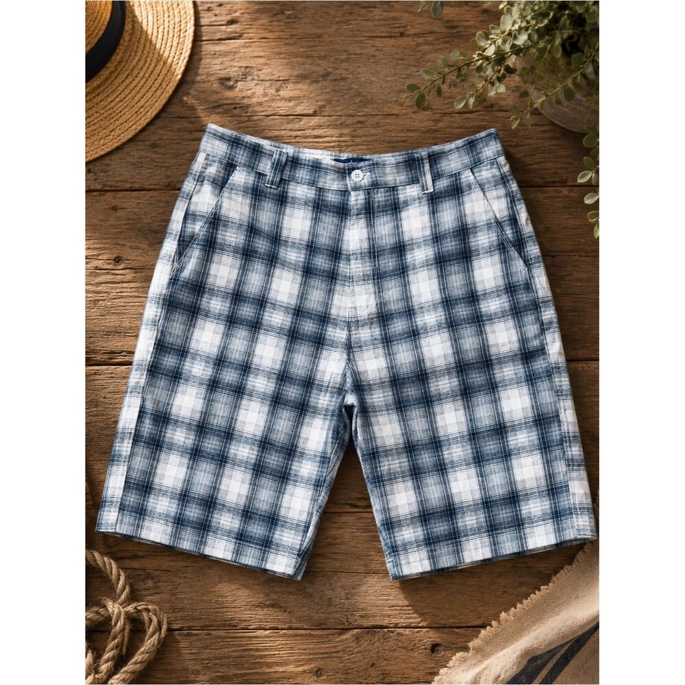 South Pole Chino Shorts Men's Size 38 Gray White Black Plaid Front Pockets